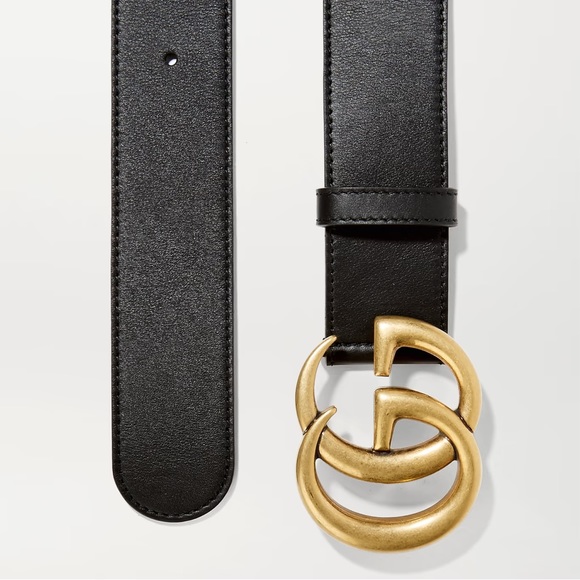 Gucci Black LEATHER BELT WITH DOUBLE G BUCKLE 1" Width Sz 85 - Picture 2 of 10